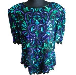 Vintage 80s Heavily Sequinned Silk Top